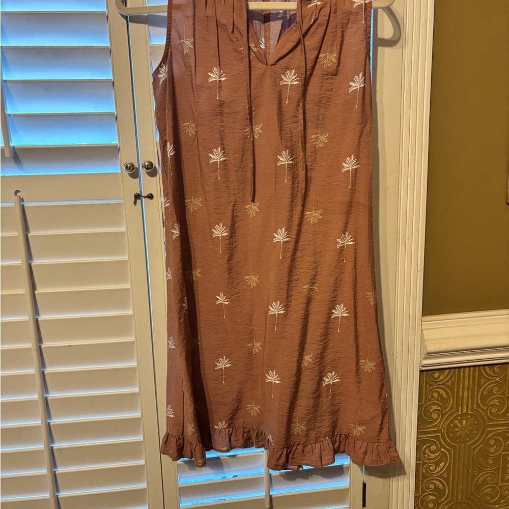 LOFT Sleeveless Tan Dress with Palm Design